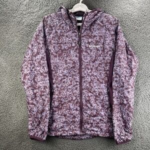 Columbia Jacket Purple Womens Medium Floral Full Zip‎ Hooded Lightweight Pockets